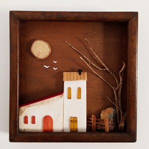 cuadro casas miniatura en madera